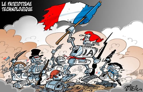 dessins avec des robots qui tiennent le drapeau français