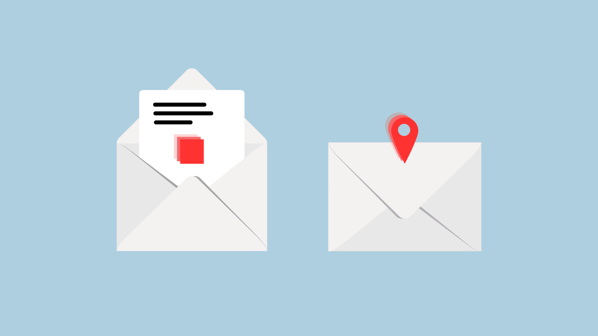 deux enveloppes avec un document et une géolocalisation