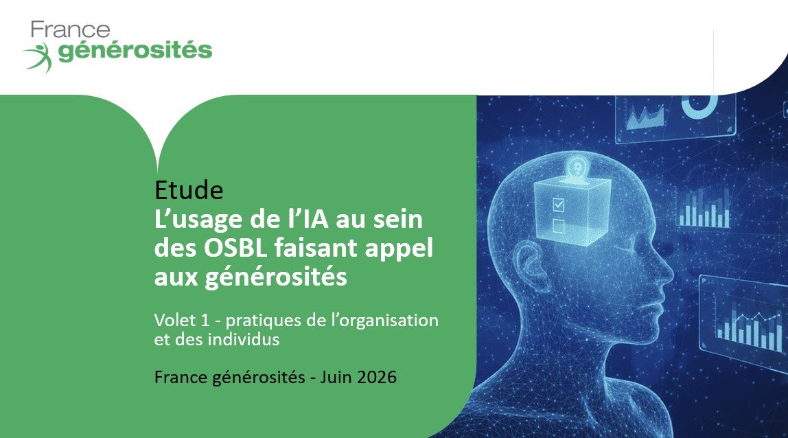 Couverture Etude L’usage de l’IA au sein des OSBL faisant appel aux générosités volet 1 France générosités - Juin 2026