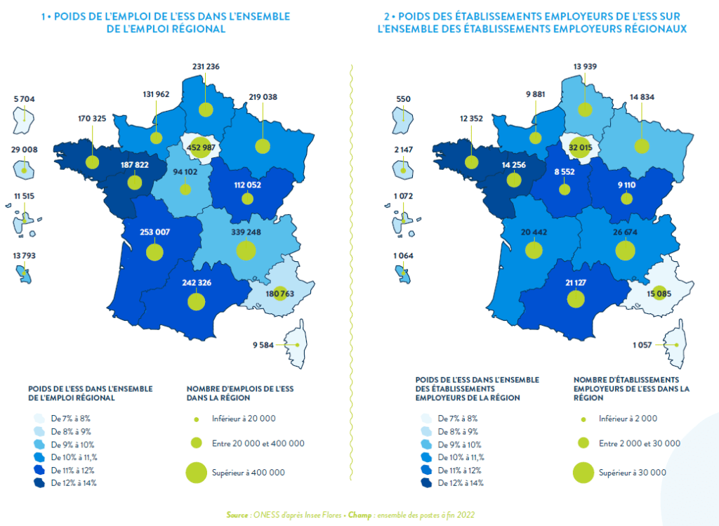 Panorama ESS carte emplois régions