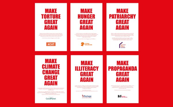 campagne ong make torture hunger patriarchy climate change illiteracy propaganda great again