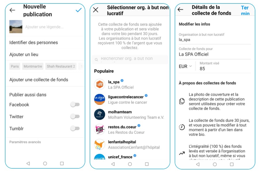 ajouter une collecte de fonds sur instagram