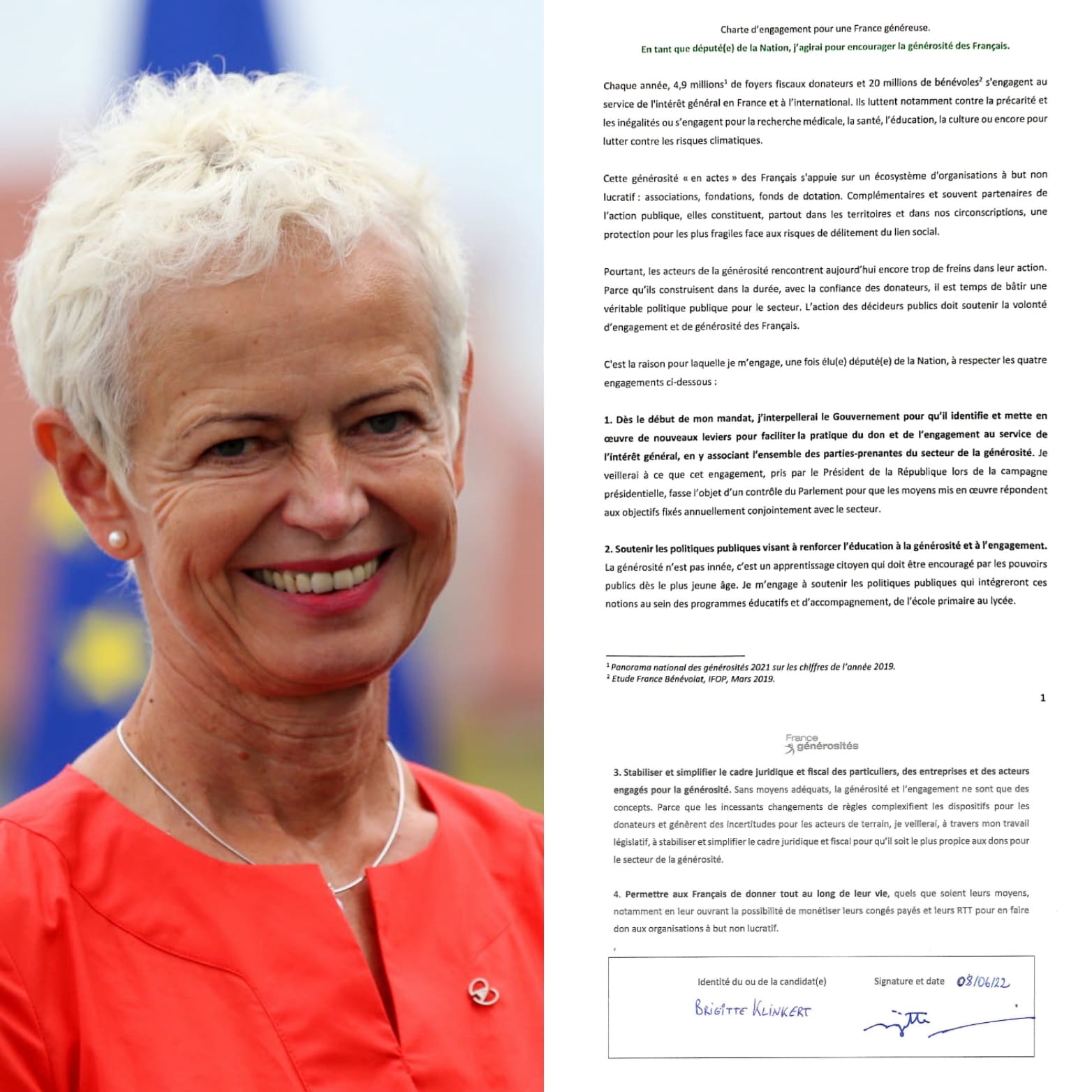 Charte d’engagement France généreuse - Brigitte klinkert