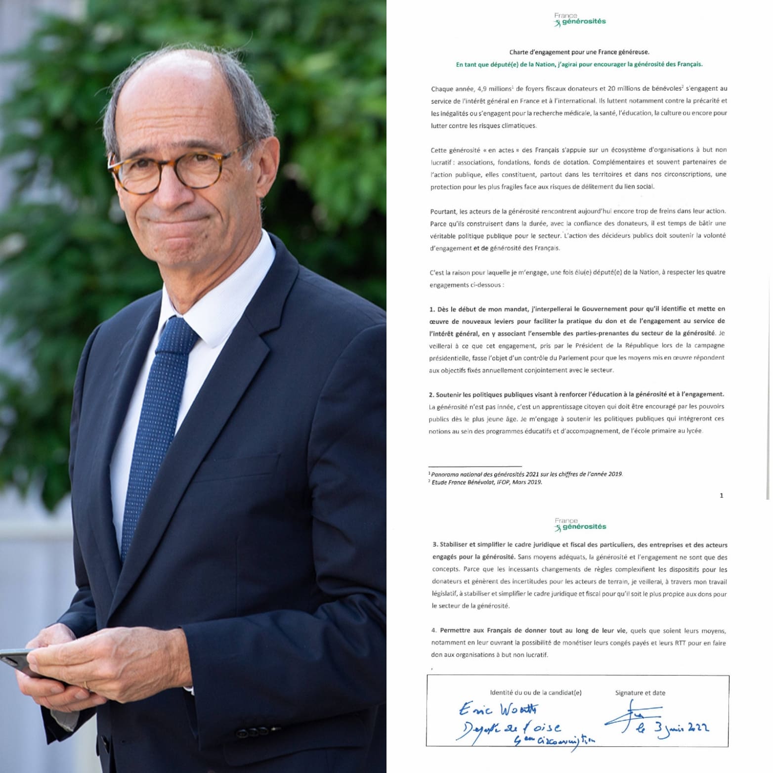 Charte d’engagement France généreuse - Eric Woerth