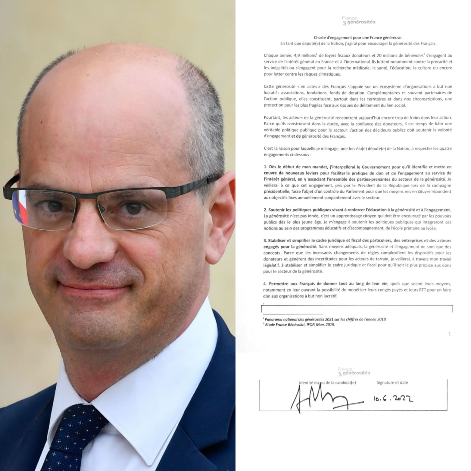 Charte d’engagement France généreuse - Jean Michel Blanquer