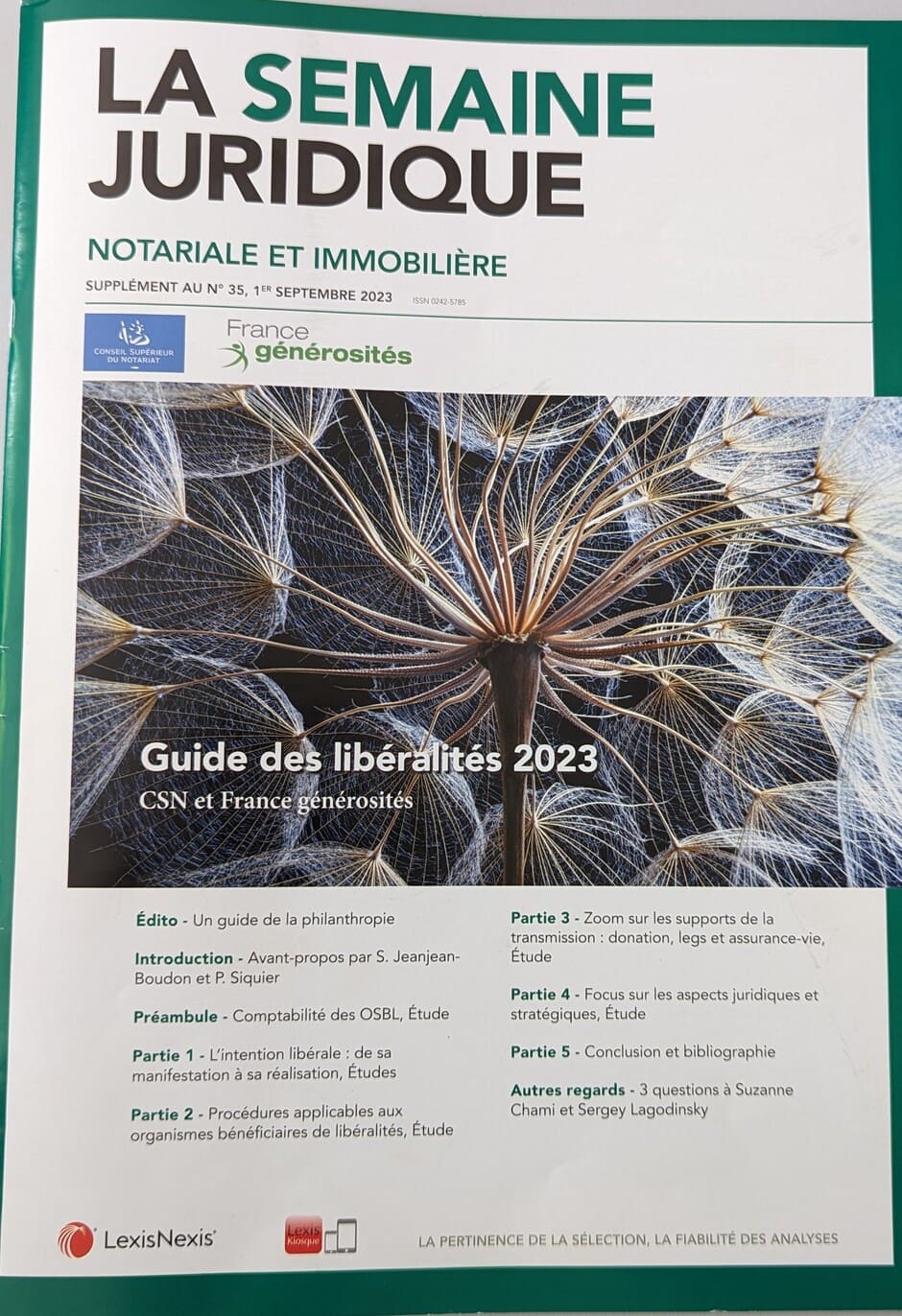 Couverture du Guide des libéralités 2023 de France générosités