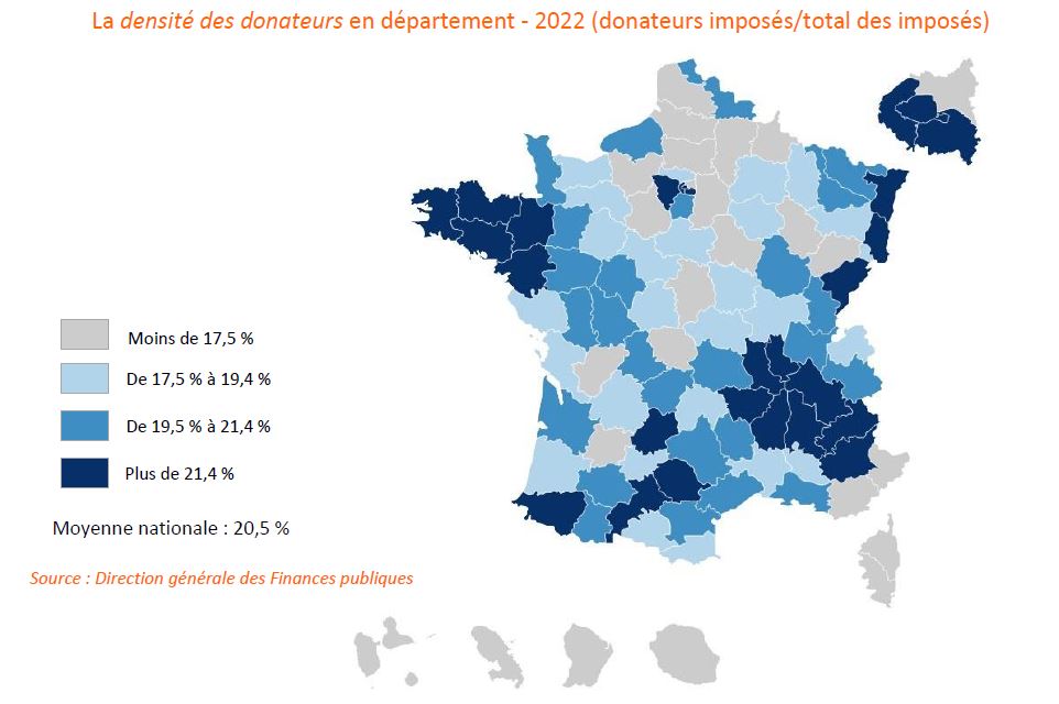 Répartition départementale des foyers fiscaux avec dons déclarés 2022